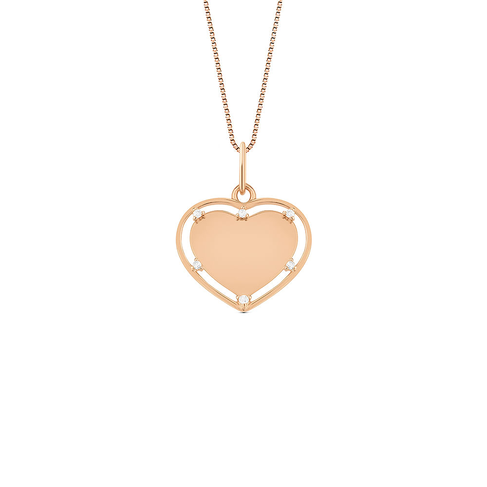 Pingente Personalizável Coração em Ouro Rosé 18k com Diamantes