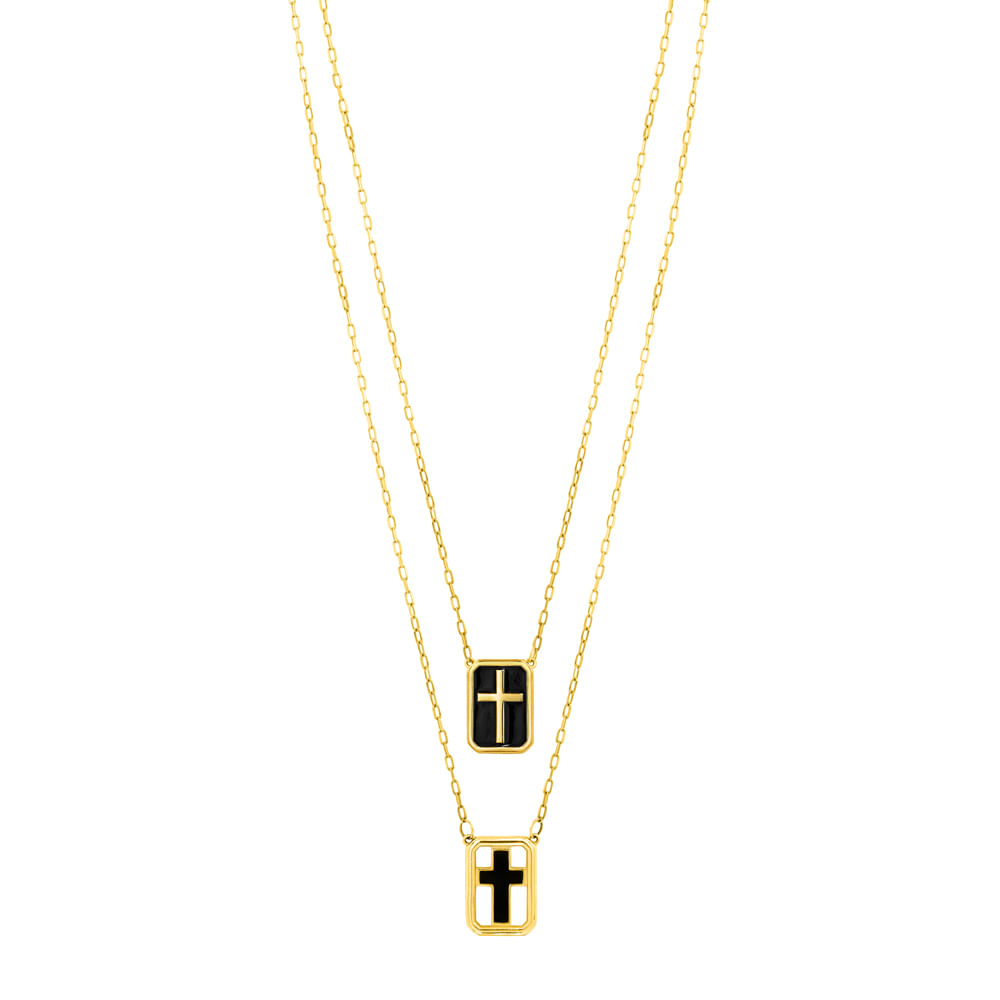 Escapulário Cruz em Ouro Amarelo 18k com Esmalte, 70cm