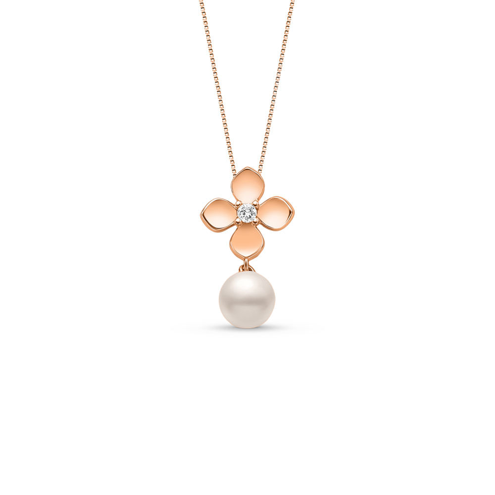 Pingente Giardino em Ouro Rosé com Pérola e Diamante, 19mm