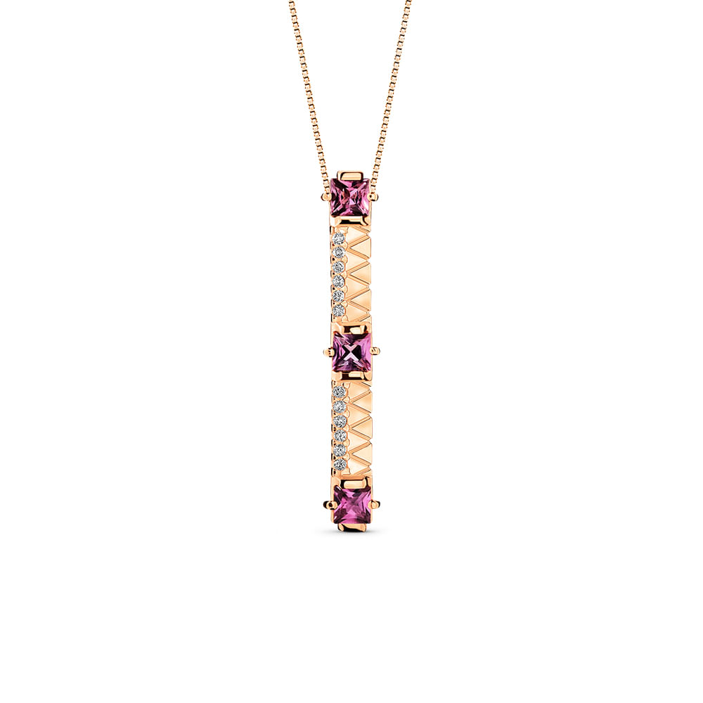 Pingente Icona em Ouro Vivara 18k com Turmalinas Rosa e Diamantes, 30mm