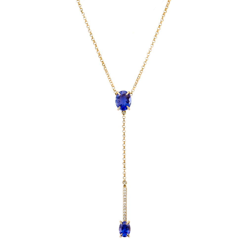 Colar Essenza em Ouro Champanhe 18k com Iolitas e Diamantes, 50cm