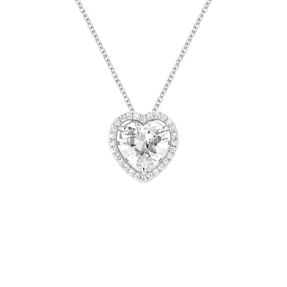 Colar Life Forms Coração em Prata 925 com Pedras Incolores, 45cm