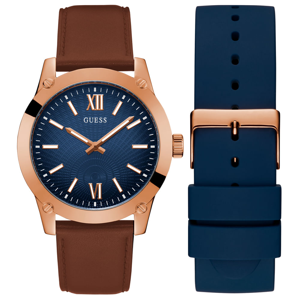 Relógio Guess Mens Boxed Sets Masculino Couro Marrom
