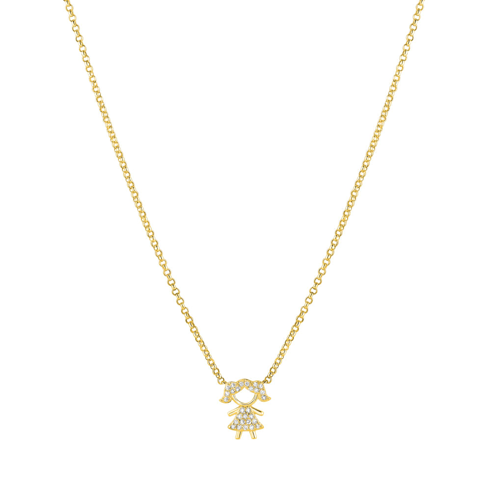 Colar Life Forever Menina Prata Banho em Ouro Amarelo Cravejado