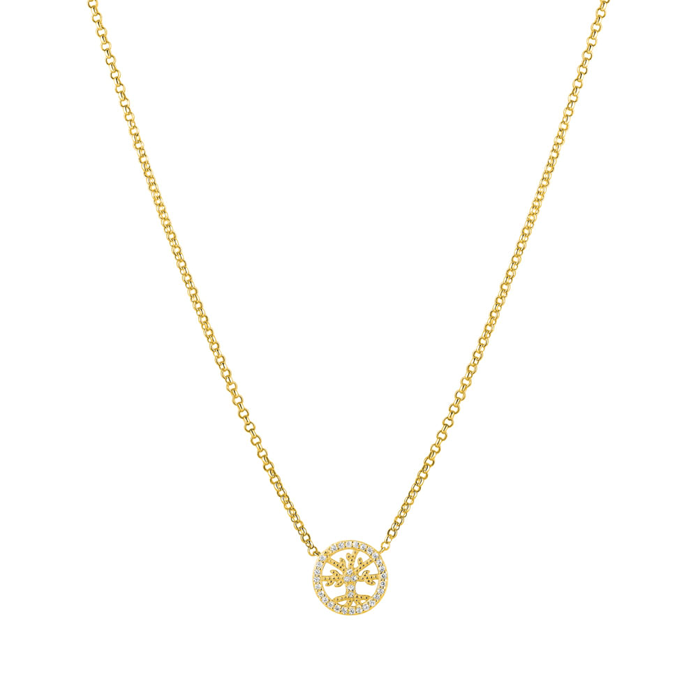 Colar Life Forever Árvore Prata Banho em Ouro Amarelo Cravejado