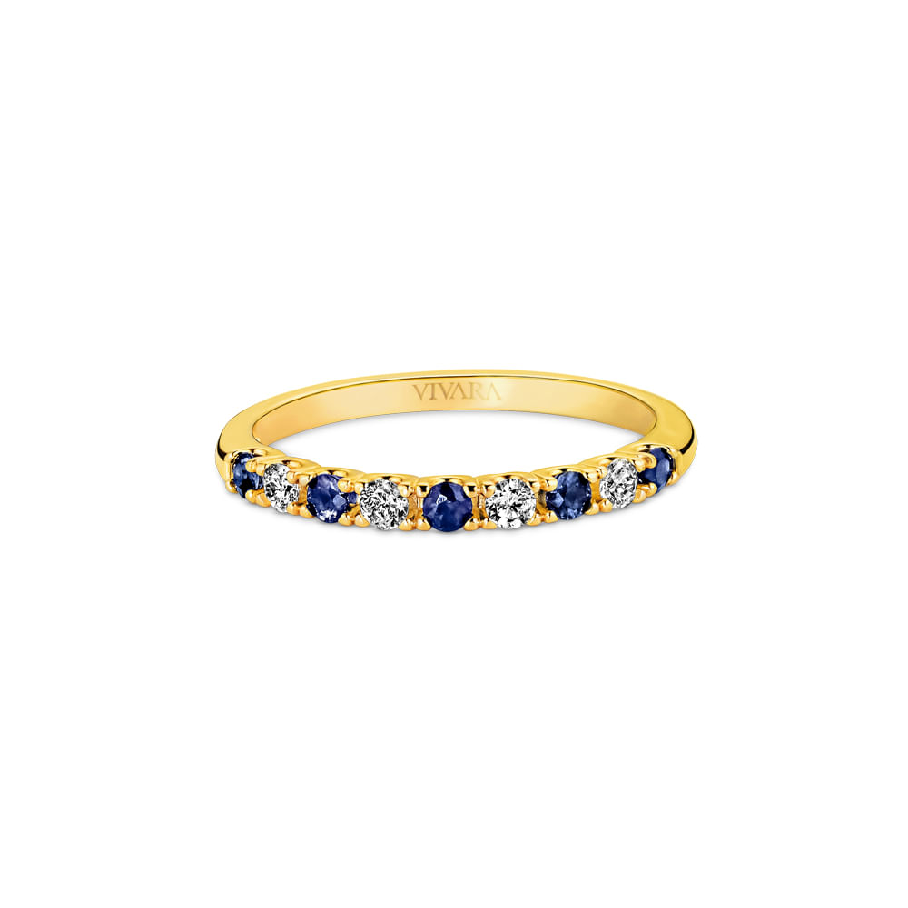 Meia Aliança Oriental em Ouro Amarelo 18k com Safiras Azul e Diamante