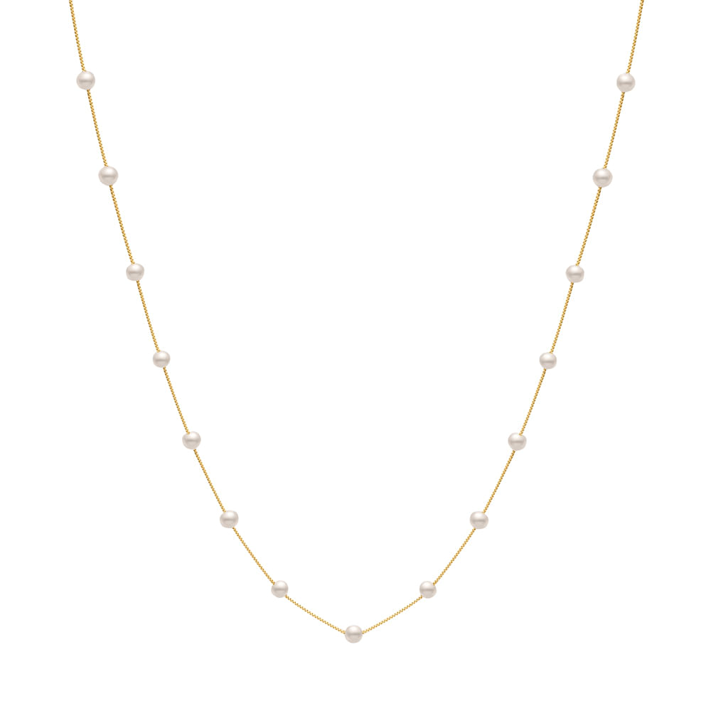 Colar de Pérolas com Ouro Amarelo 18k, 45cm