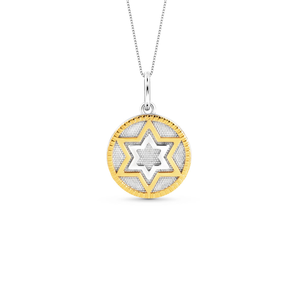 Pingente Estrela de Davi em Prata 925 com Ouro Amarelo 18k