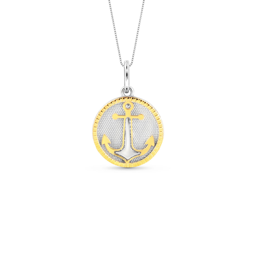 Pingente Ã‚ncora em Prata 925 e Ouro Amarelo 18k, 25mm