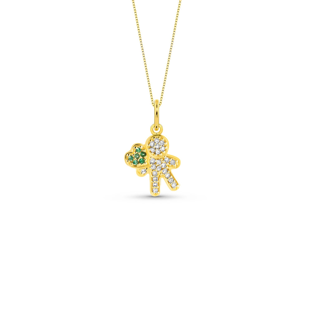 Pingente Menino em Ouro Amarelo 18k com Diamantes e Tsavorita, 18.3mm