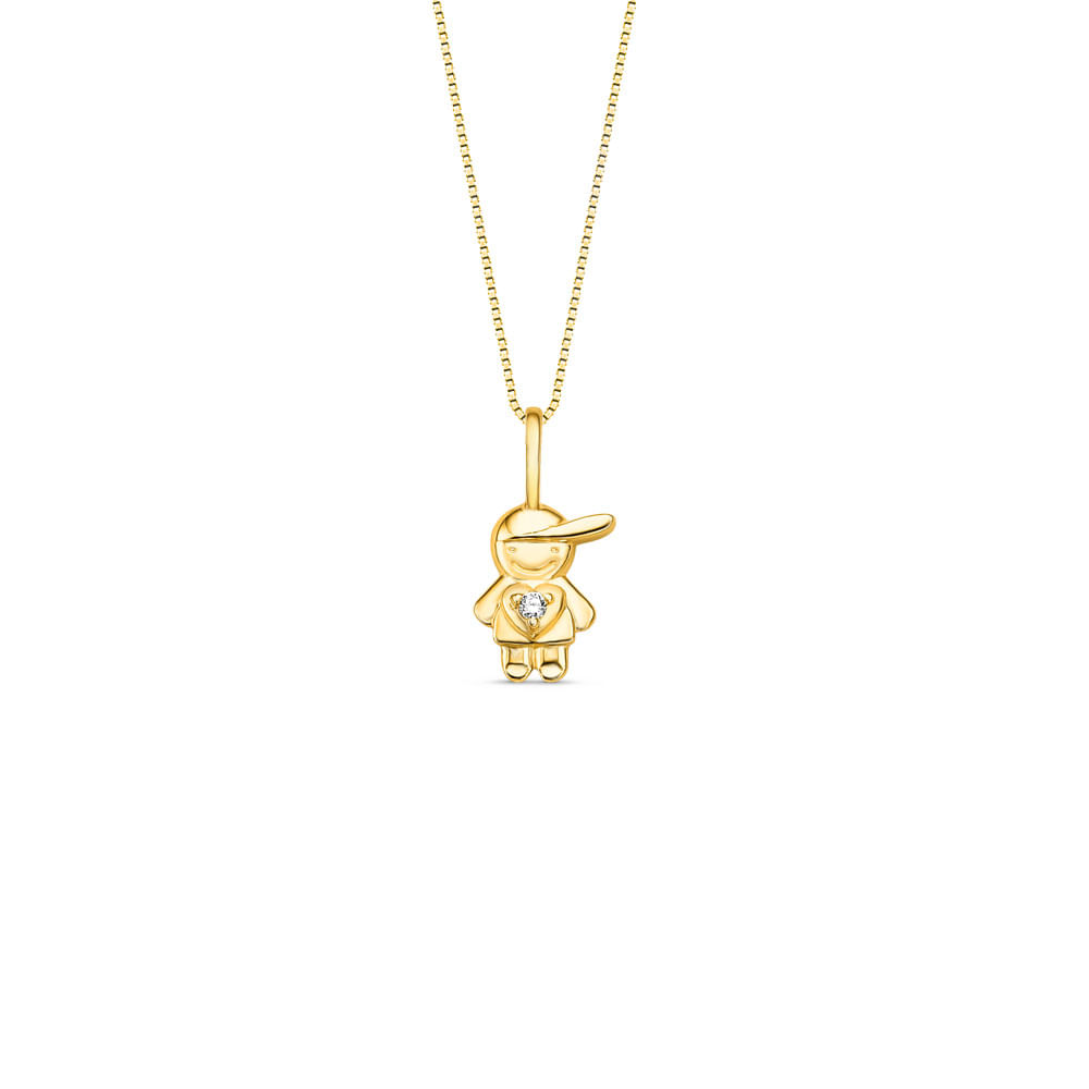 Pingente Menino em Ouro Amarelo 18k com Diamante, 9.5mm