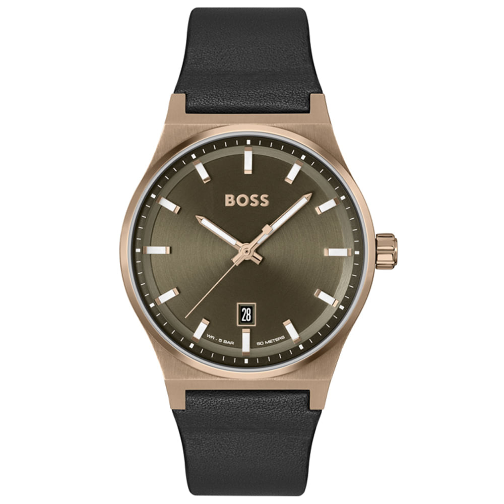 Relógio Boss Masculino Couro Preto 1514080