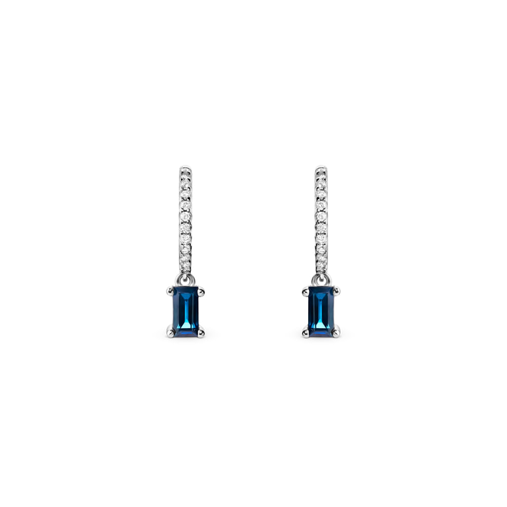Argola Linea em Ouro Branco 18k com Safira Azul e Diamantes 0,144ct, 18 mm