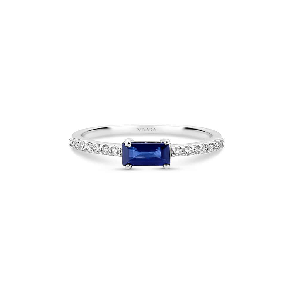 Anel Linea em Ouro Branco 18k com Safira Azul e Diamantes