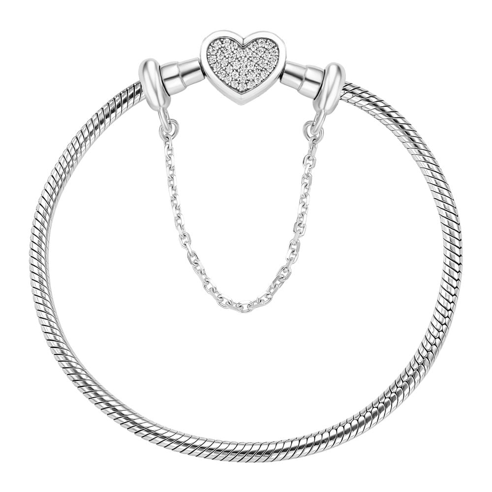 Pulseira Life Coração em Prata 925 com Pedras Incolores