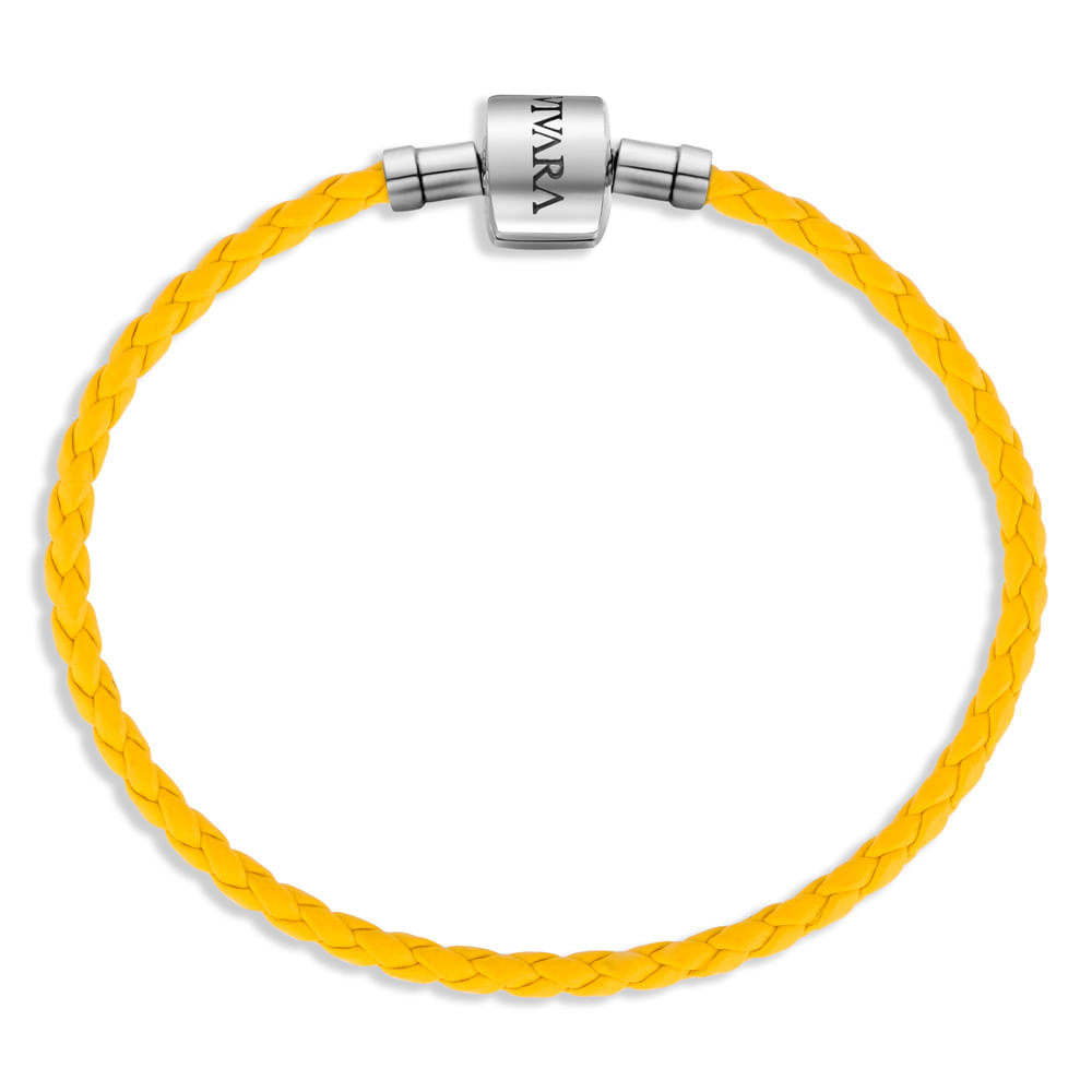 Pulseira Life em Couro Amarelo com Prata 925