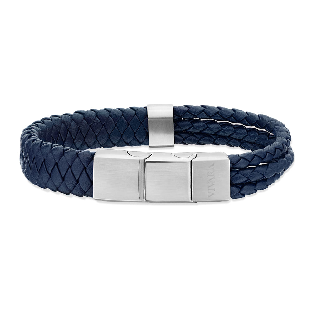Pulseira Life em Couro Azul com Aço
