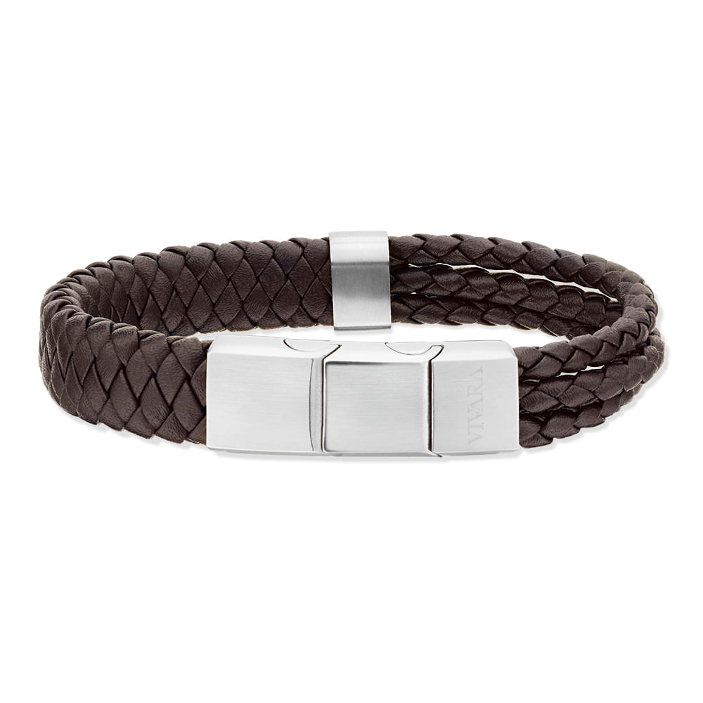 Pulseira Life em Couro Marrom com Aço