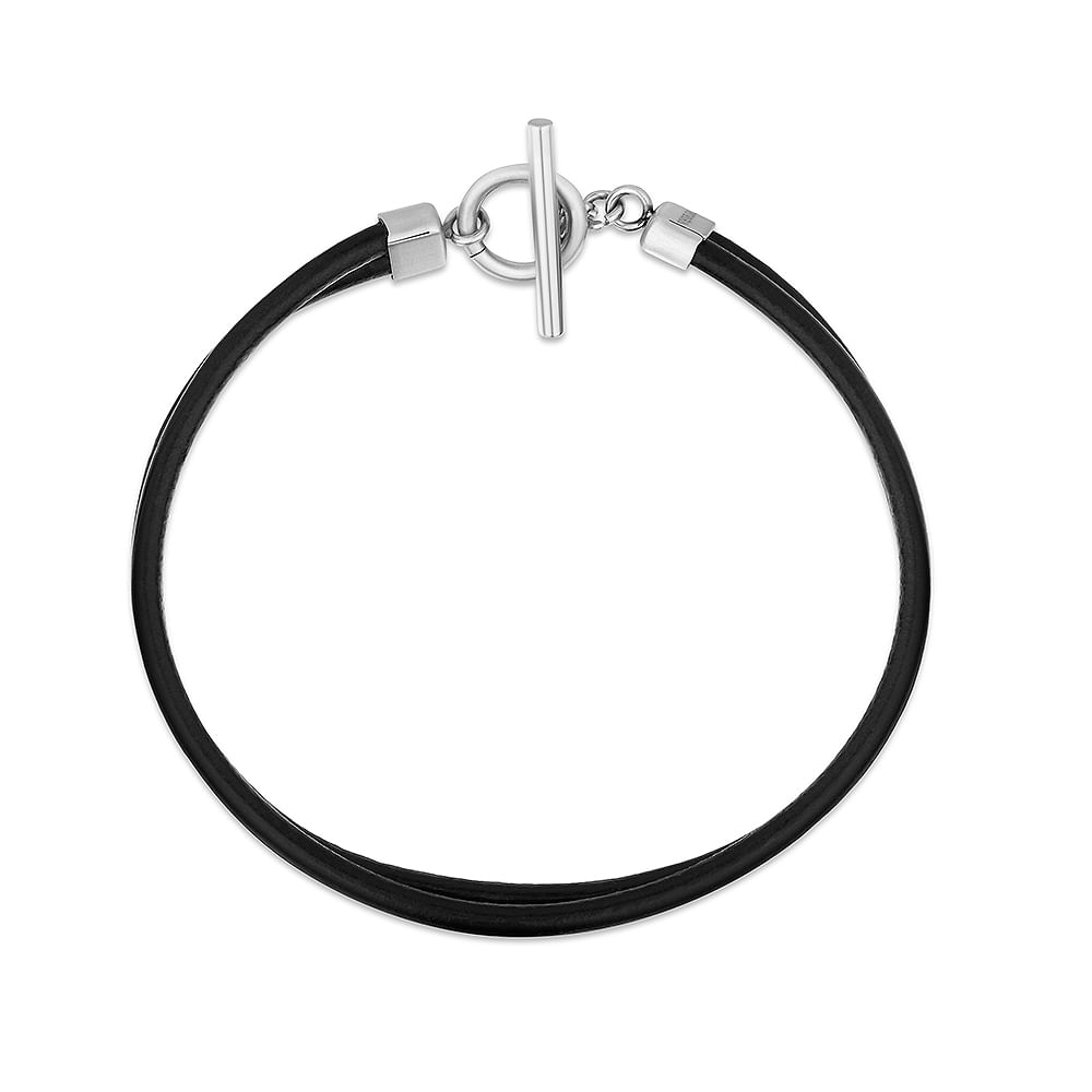 Pulseira Life em Couro Preto com Aço