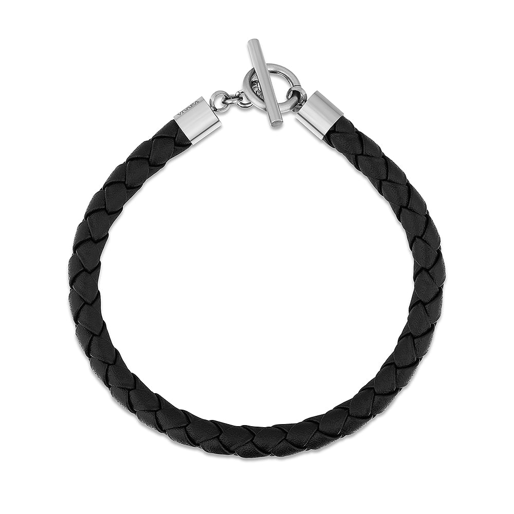 Pulseira Life em Couro Preto com Aço