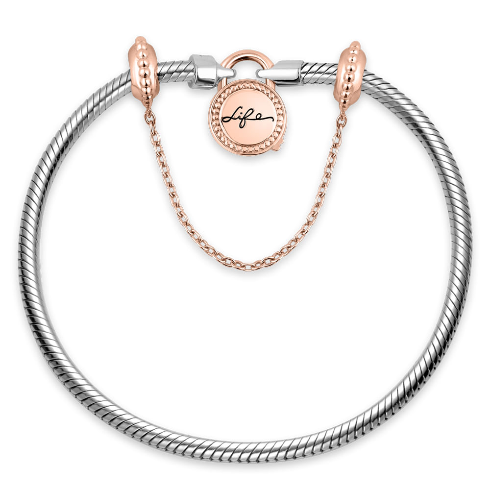 Pulseira Life Cadeado em Prata 925 com fecho em Ouro Rosé 18k