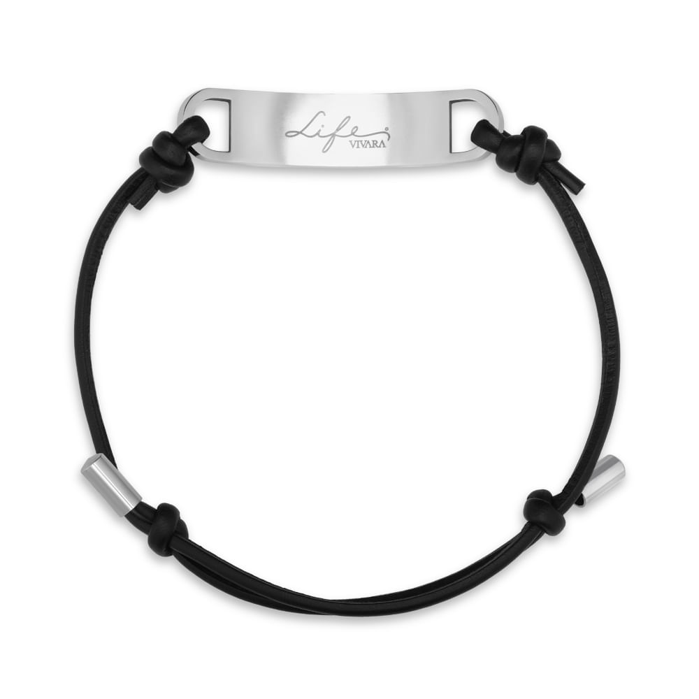 Pulseira Life em Couro Preto com Aço