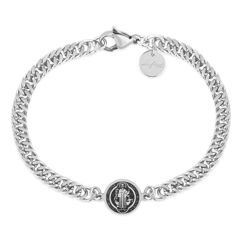 Pulseira Life Medalha São Bento em Aço