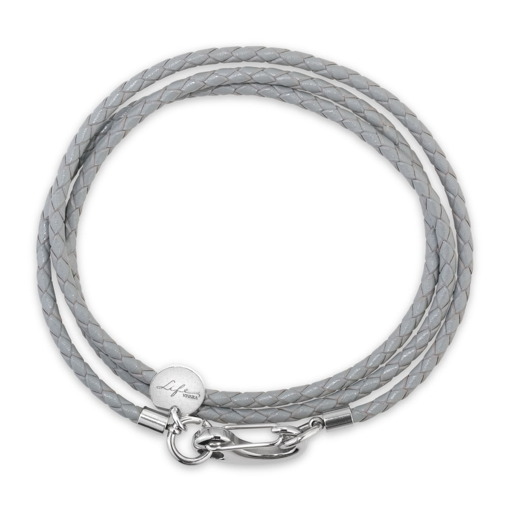 Pulseira Life Trançada em Couro Cinza