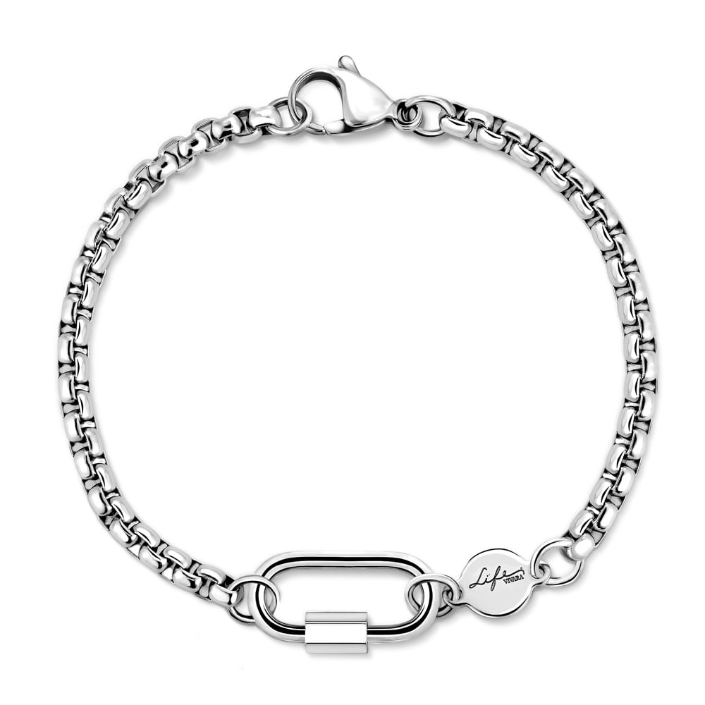 Pulseira Life com Corrente Mosquetão em Aço