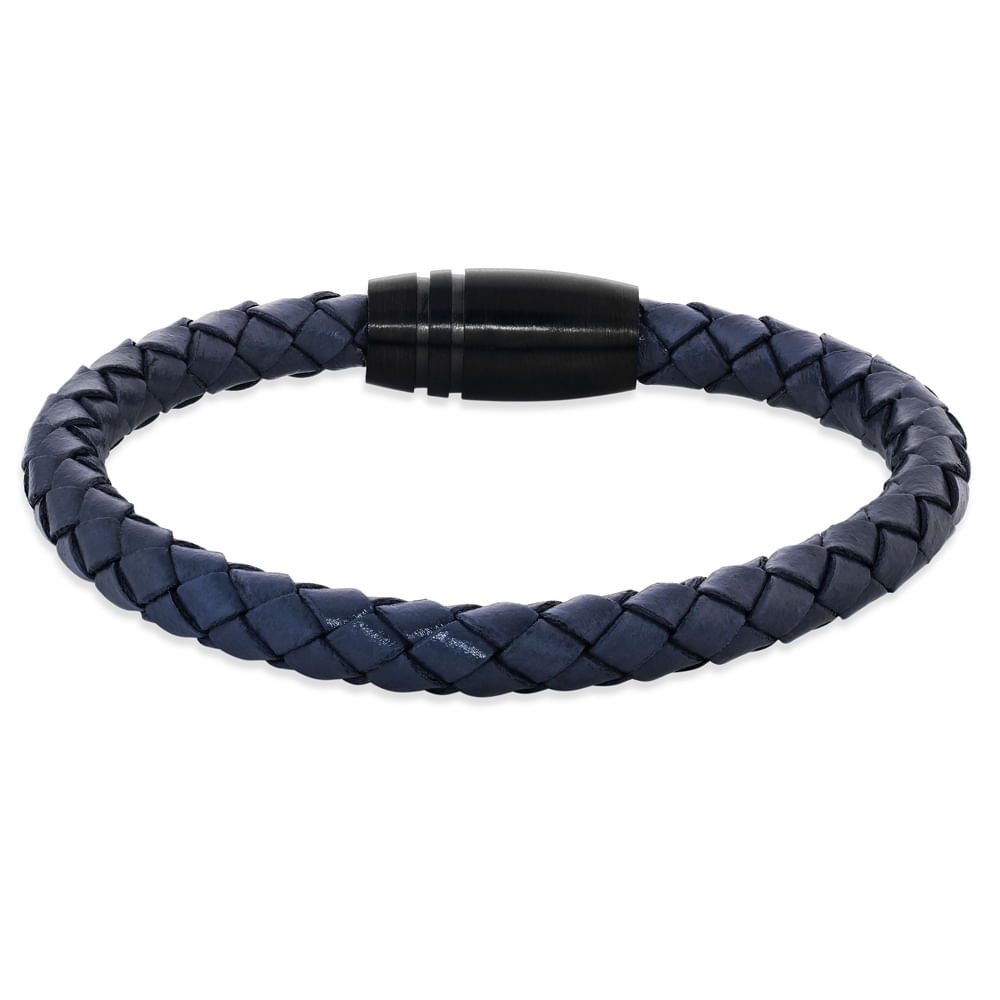 Pulseira Life em Couro Azul com Aço
