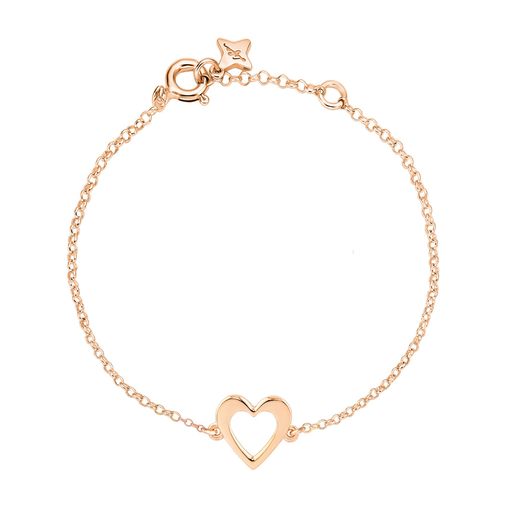 Pulseira Life Mini Me Coração em Liga Rosé com Banho de Ouro Rosé 18k