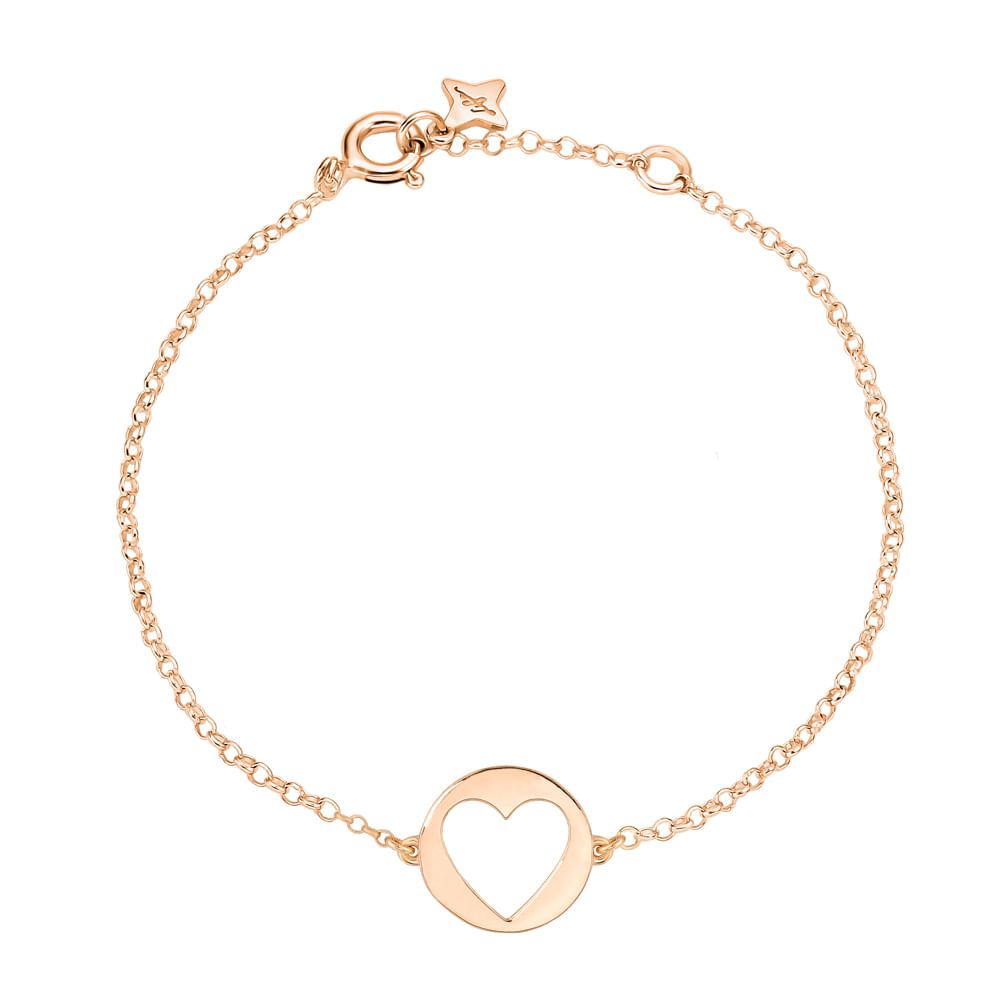 Pulseira Life Mini Me Coração em Liga Rosé com Banho de Ouro Rosé 18k