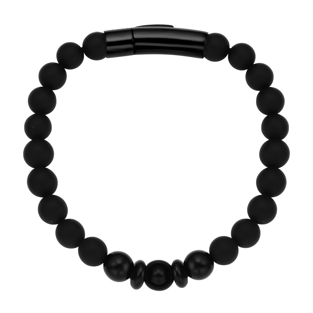 Pulseira Life com Ágata Preta e Aço