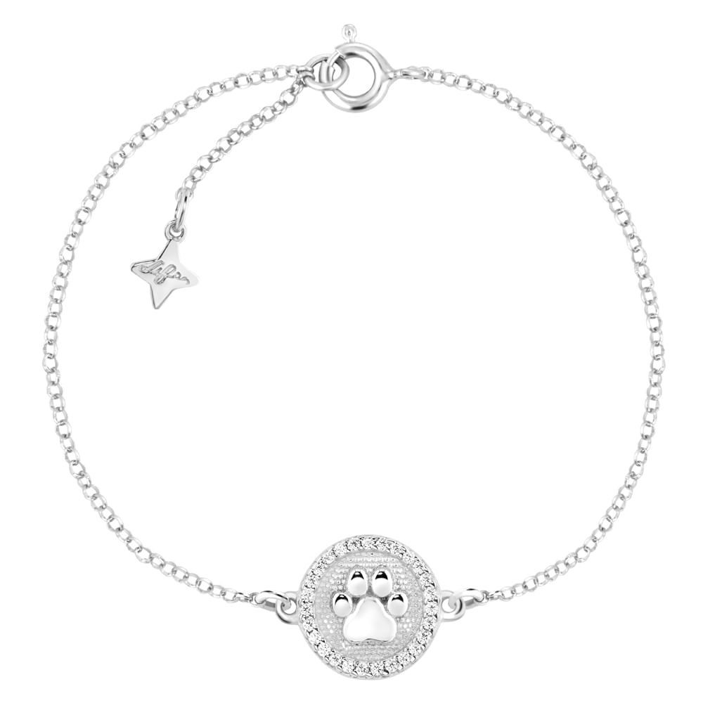Pulseira Life Animal II Patinha em Prata 925 com Pedras Incolores