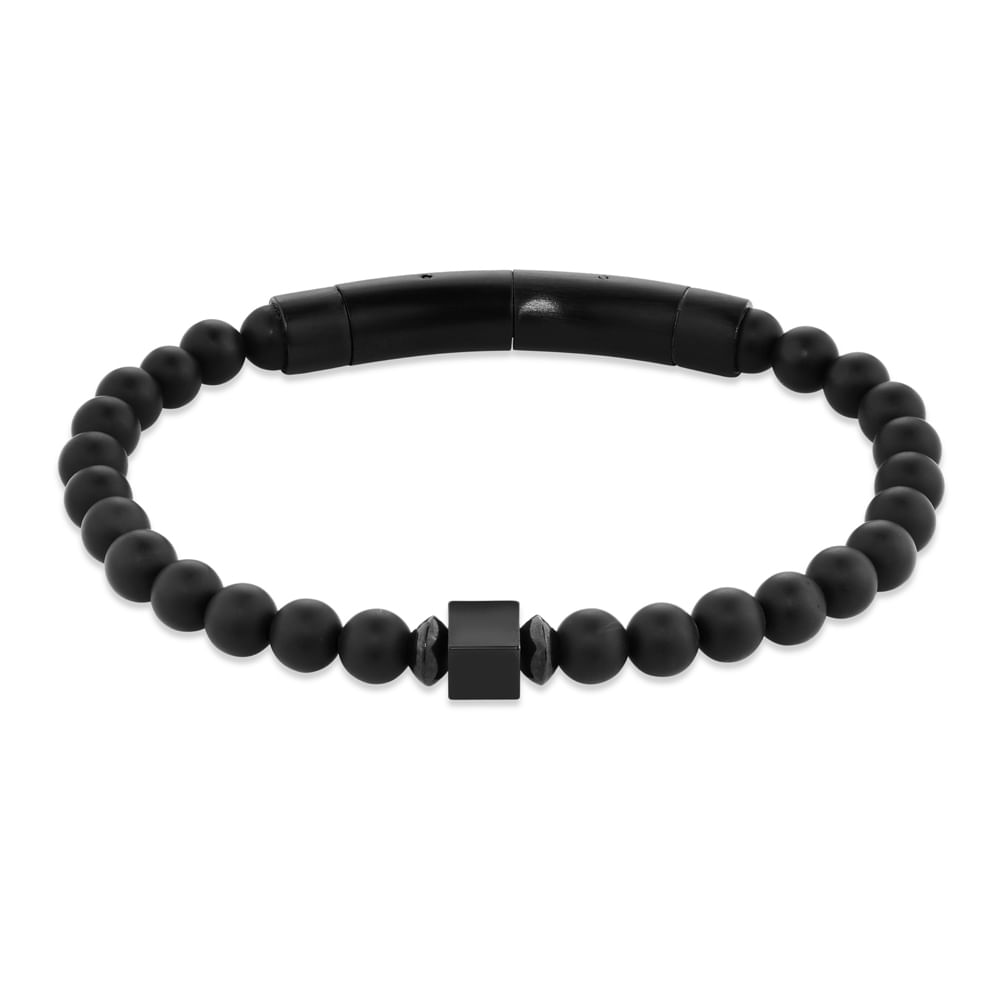 Pulseira Life com Ágatas Preta e Aço