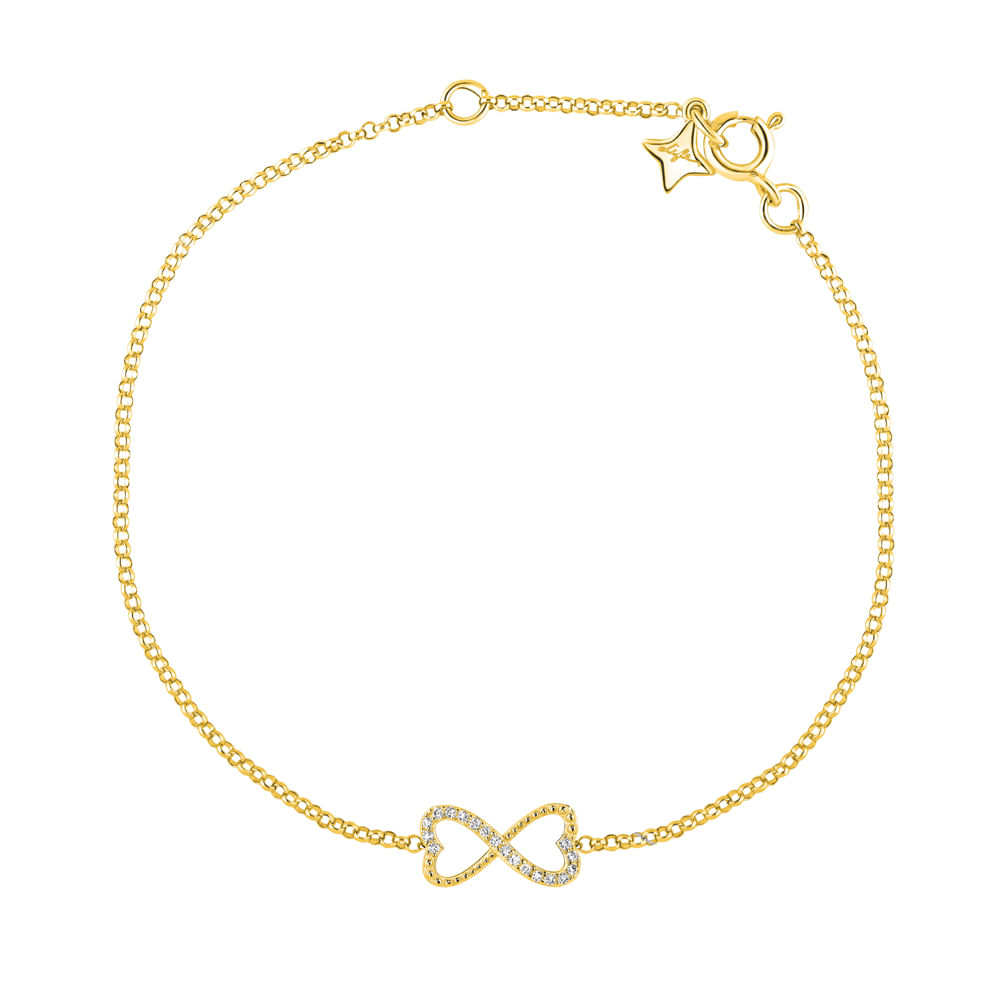 Pulseira Life Forever Infinito em Prata 925 com Banho de Ouro Amarelo 18k e Pedras Incolores