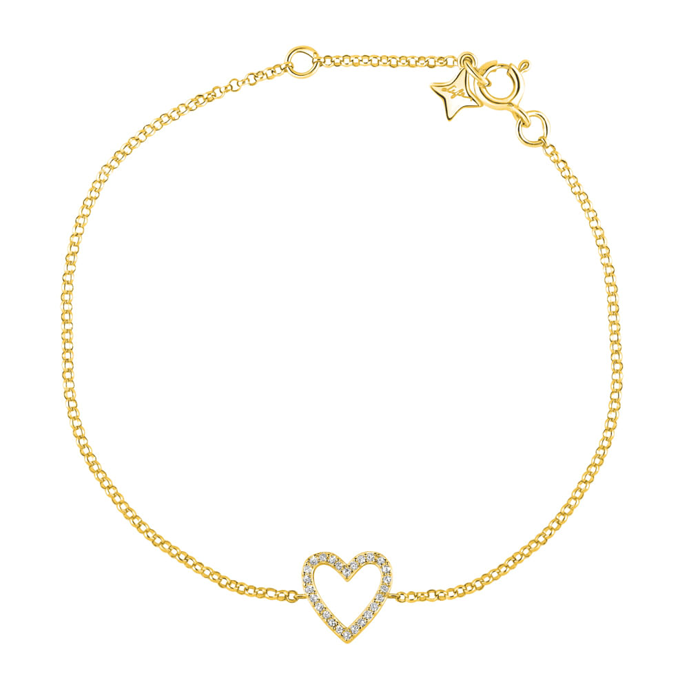 Pulseira Life Forever Coração em Prata 925 com Banho de Ouro Amarelo 18k e Pedras Incolores
