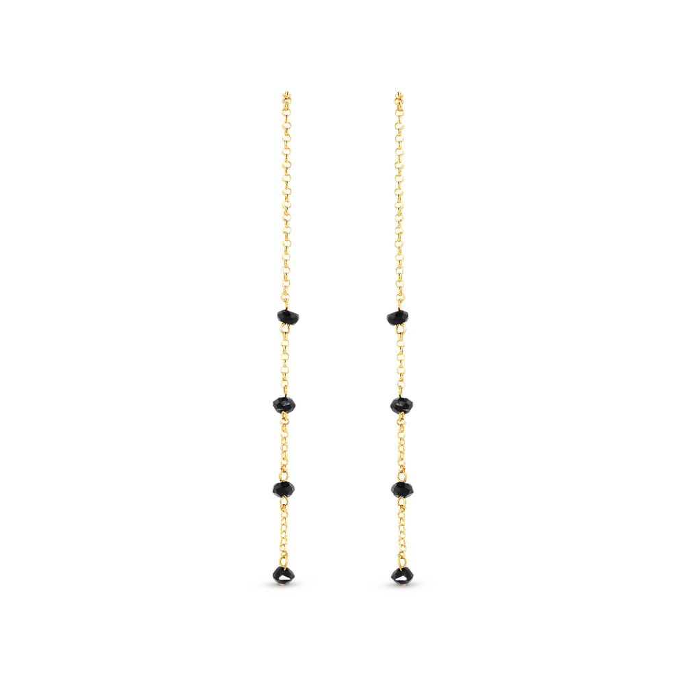 Brinco Gold Stone em Ouro Amarelo 18k com Espinélios Negros