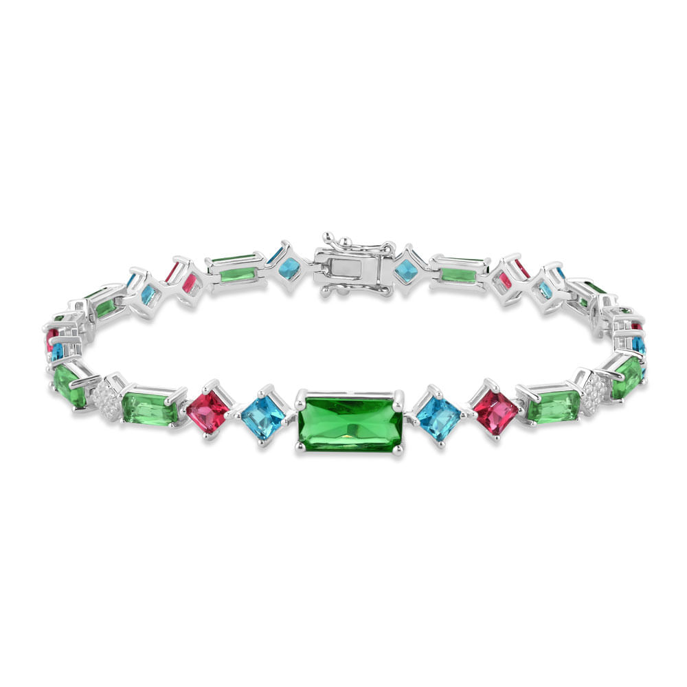 Pulseira Life Coloré em Prata 925 com Cristais Verde, Rosa e Azul