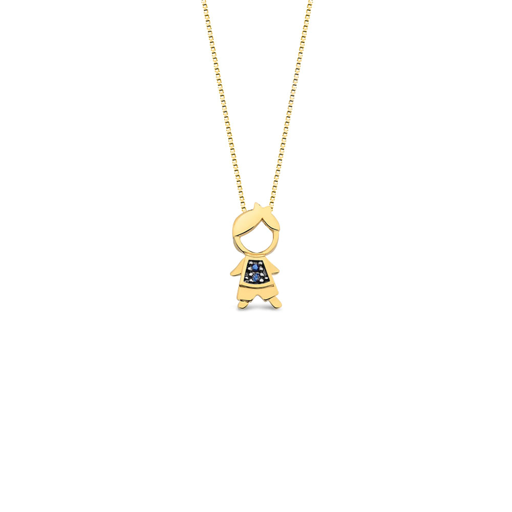 Pingente Menino em Ouro Amarelo 18k com Safiras Azuis, 11mm