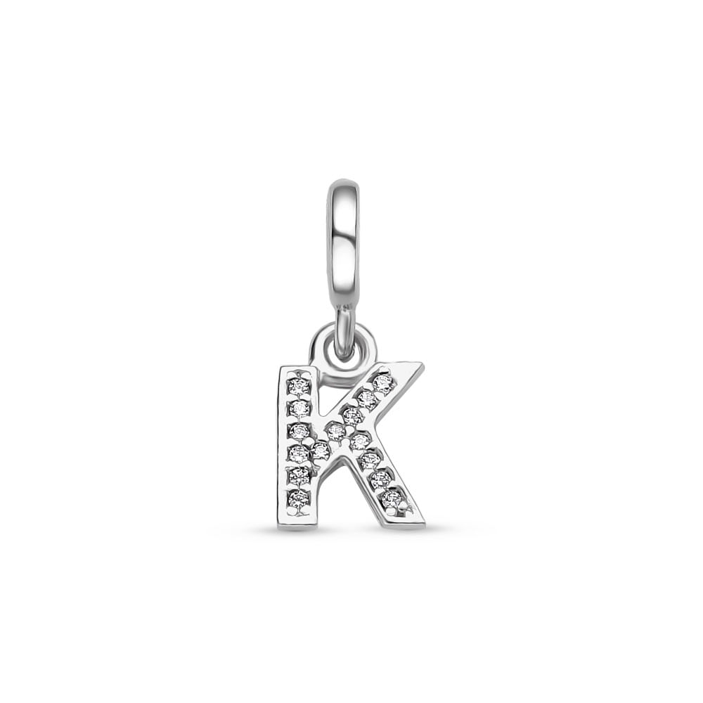 Pingente Life Letra K em Prata 925 com Pedras Incolores