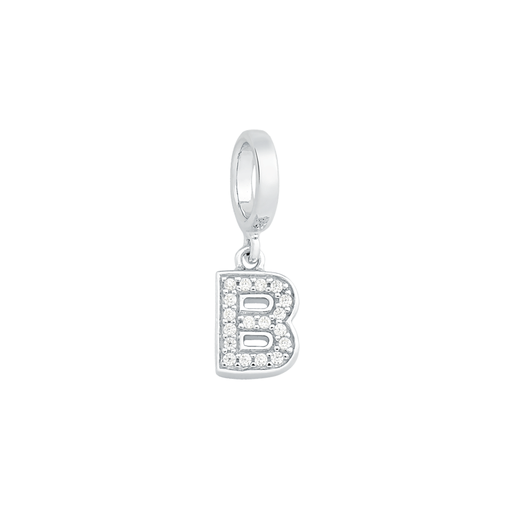 Pingente Life Letra B em Prata 925 com Pedras Incolores