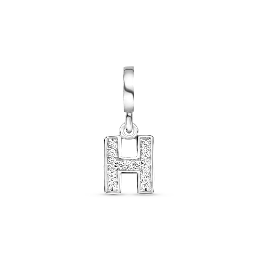 Pingente Life Letra H em Prata 925 com Pedras Incolores