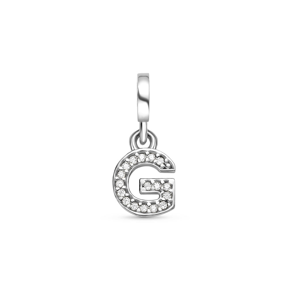 Pingente Life Letra G em Prata 925 com Pedras Incolores
