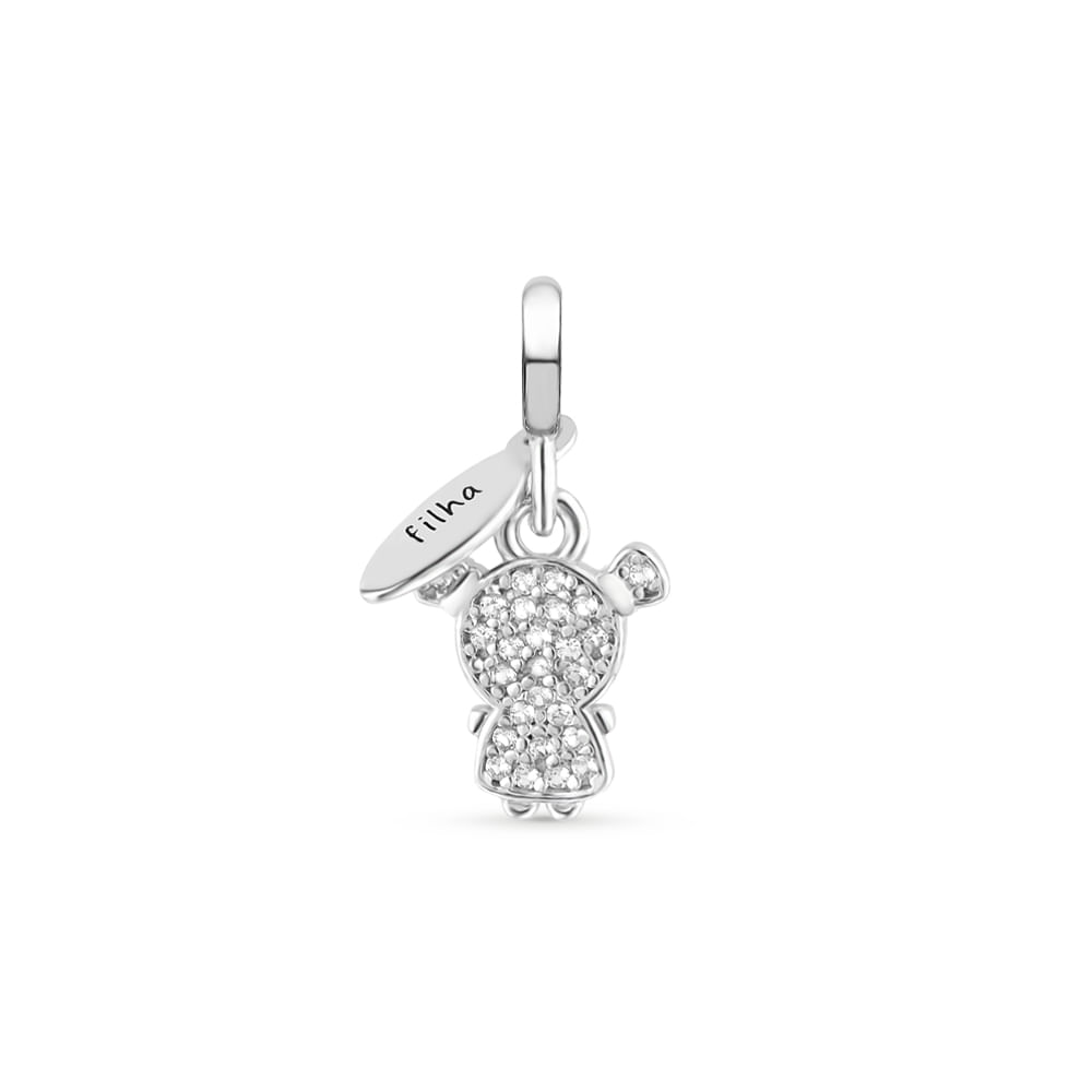 Pingente Life Filha em Prata 925 com Pedras Incolores