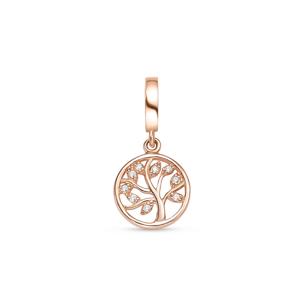 Pingente Life Árvore da Vida em Liga Rosé com Banho de Ouro Rosé 18k e Pedras Incolores