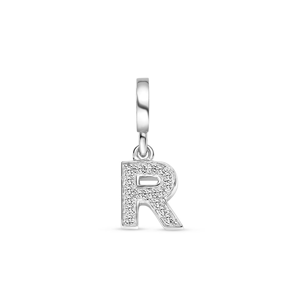 Pingente Life Letra R em Prata 925 com Pedras Incolores