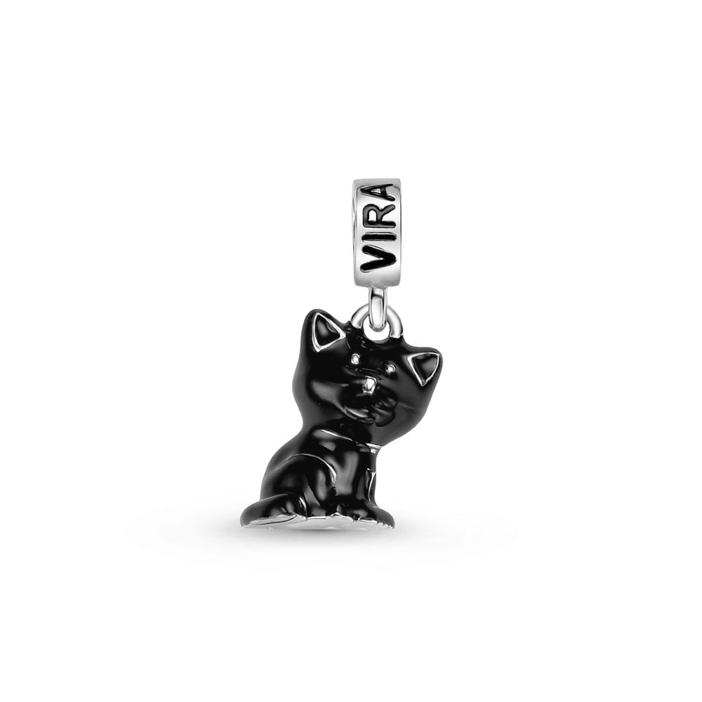 Pingente Life Animal Gato Preto em Prata 925 com Esmalte