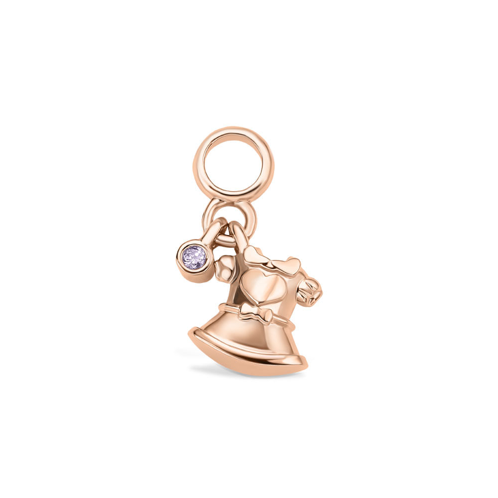 Pingente Life My Girl Vestido em Liga Rosé com Banho de Ouro Rosé 18k com Pedra Rosa