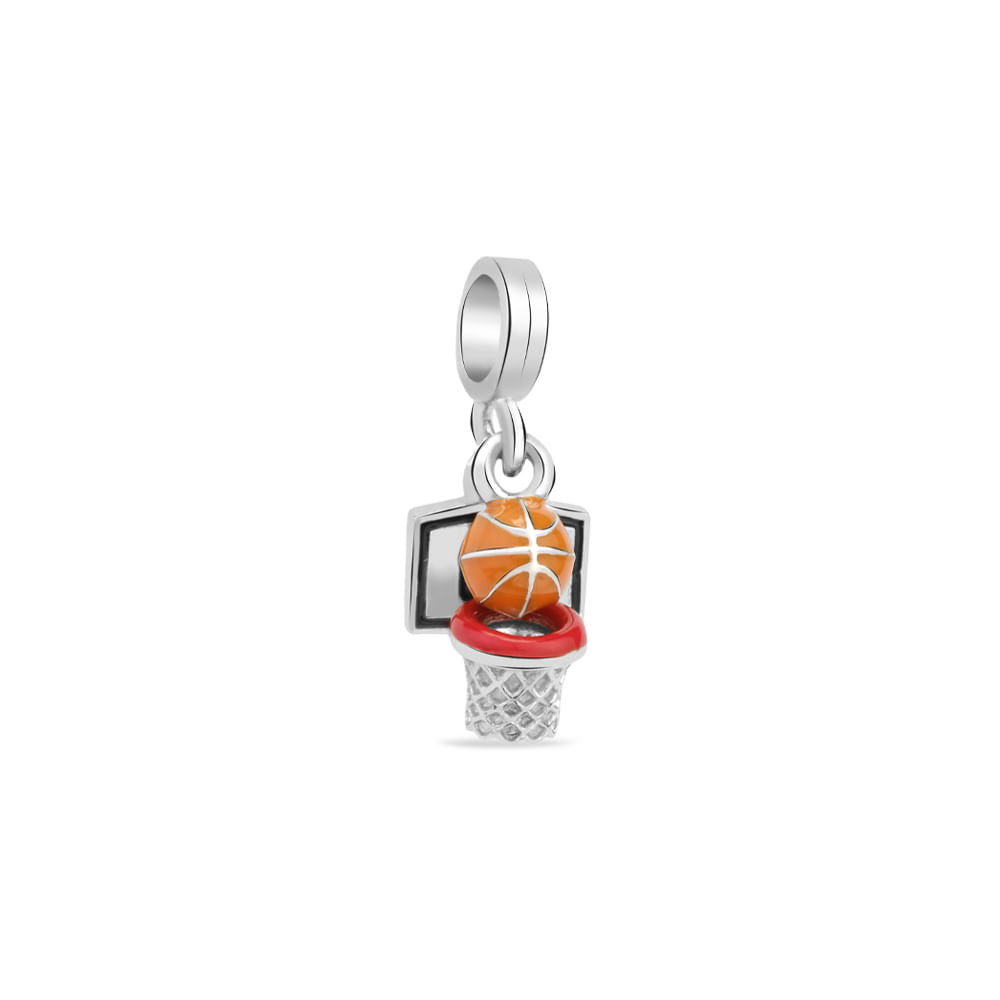 Pingente Life Esporte Basquete Bola e Cesta em Prata 925 com Esmalte